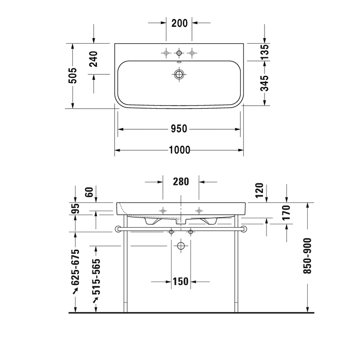 Duravit Happy D.2 Раковина 100х50.5 см, без отв., с переливом, цвет: белый