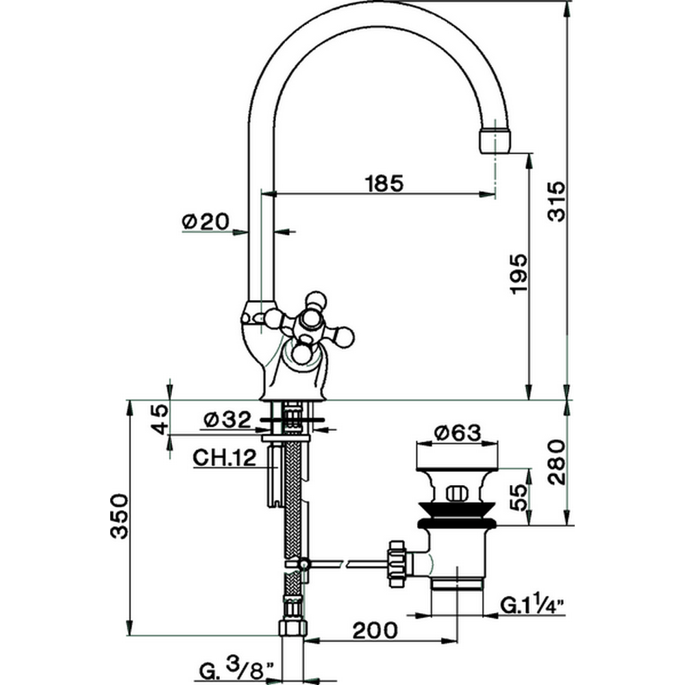 CISAL Arcana Ceramic Смеситель для кухни на 1 отверстие с донным клапаном, цвет: хром