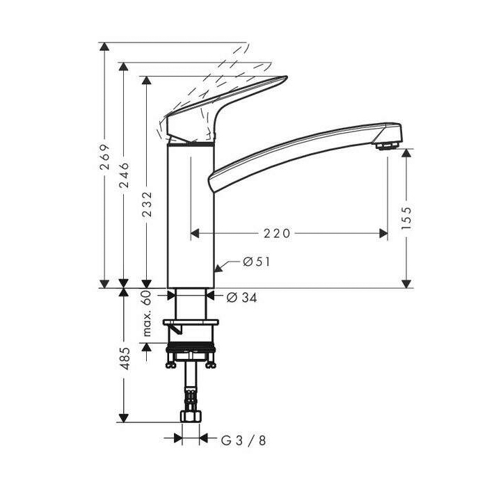 Hansgrohe MySport Смеситель для кухни, 1 отв., цвет: хром