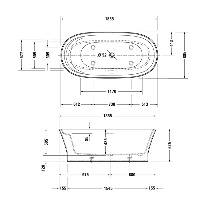 Duravit Cape Cod Ванна 185.5х88.5см, отдельностоящая с бесшовной панелью с одним наклоном для спины, цвет: белый 