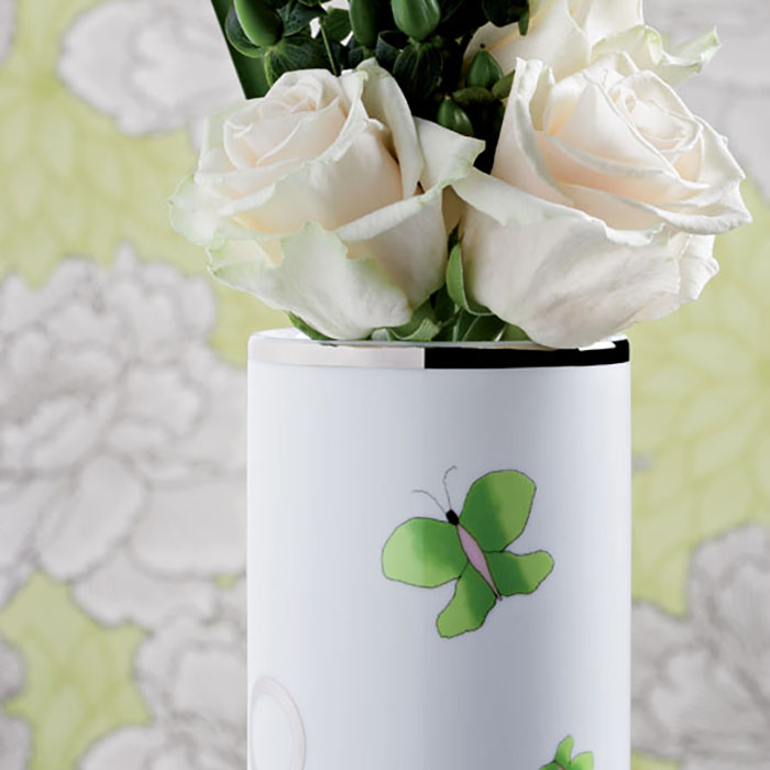 THG CAPUCINE VERT DECOR PLATINE Ваза керамическая, настольная, декор платина/зеленый, цвет: белый