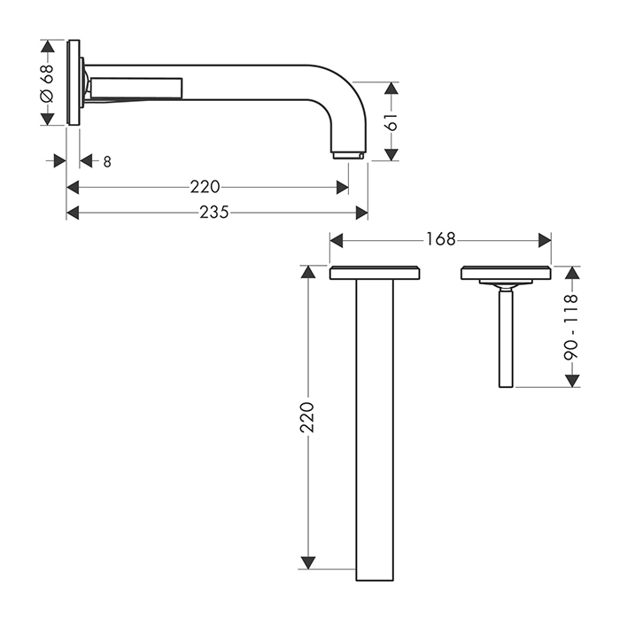 Axor Citterio Смеситель для раковины 220, встраиваемый, излив: 22см., цвет: полированное золото