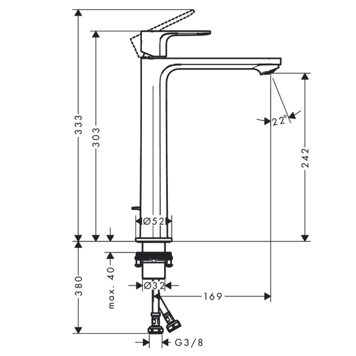 Hansgrohe Rebris S Смеситель для раковины, высокий, 1 отв., с донным клапаном, цвет: хром