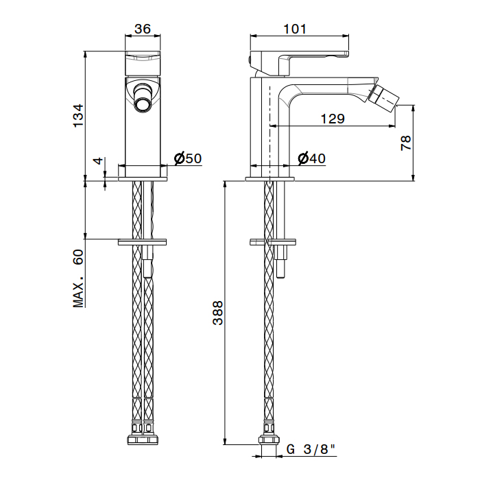 Newform Haka Смеситель для биде, 1 отв., без донного клапана, цвет: PVD brushed stainless steel