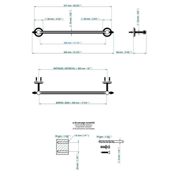 THG Malmaison metal Полотенцедержатель 45см., подвесной, цвет: Soft matt gold