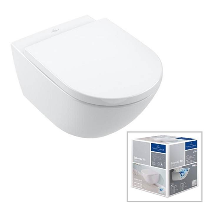 Villeroy&Boch Subway 3 Унитаз подвесной, безободковый, сиденье-в комплекте SoftClosing, CeramicPlus, цвет: альпийский белый