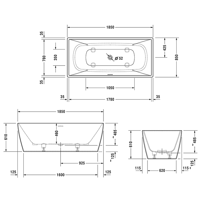 Duravit Vitrium Ванна отдельностоящая 185x85см., с ножками, с2 наклонами для спины, прямоугольная, цвет: темно-серый матовый