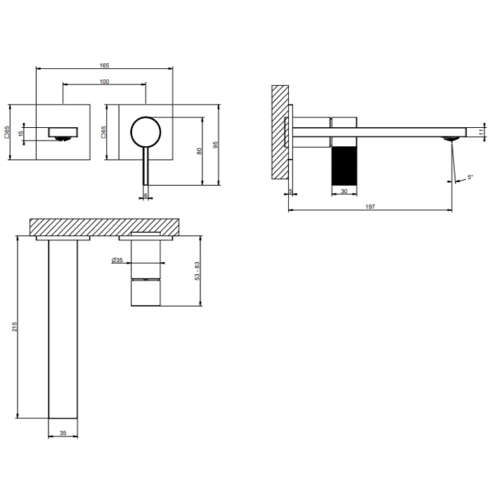 Gessi Inverso  Diamantato Внешняя часть настенного смесителя для раковины, цвет: Finox Brushed Nickel