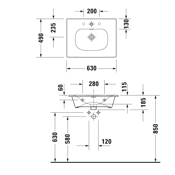 Duravit Happy D.2 Plus Раковина подвесная, 63х49см., с 2 отв., выпуск с керамической крышкой, с переливом, цвет: белый