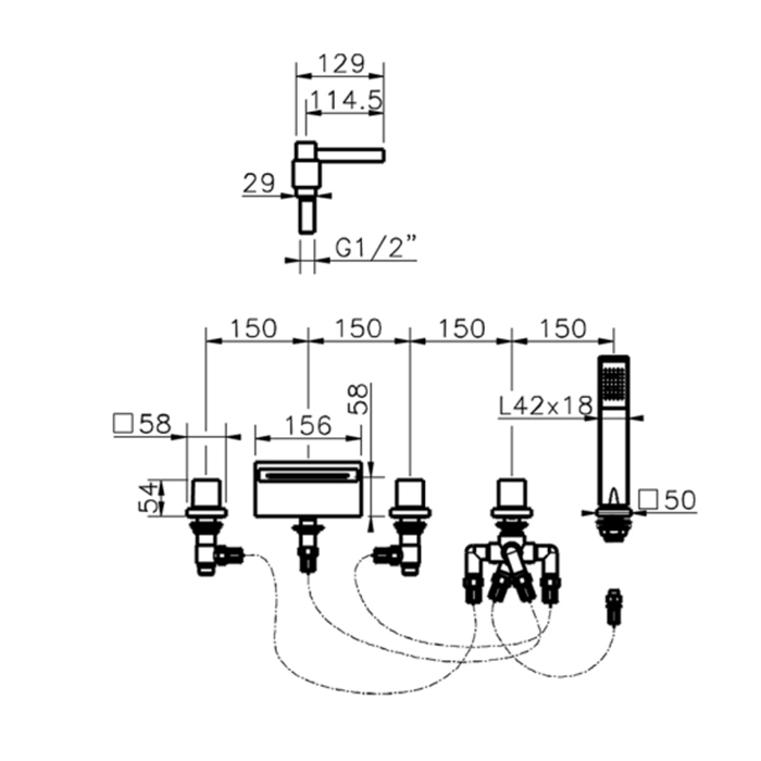 Cisal Roadster Accent Смеситель для ванны, на 5  отв., с ручным душем, цвет: белый матовый