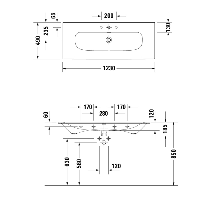 Duravit Viu Раковина 123х49 см, 1 отв., цвет: белый