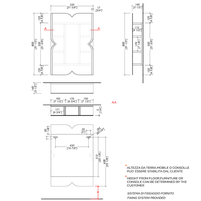 Devon&Devon Papillon cabinet Зеркало шкаф 55xh80x14cм, с деревянными полкам