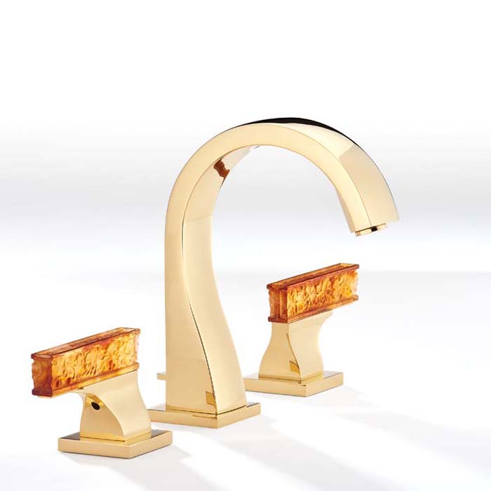 THG Ginkgo Смеситель для раковины, 3 отв., цвет: золото/хрусталь