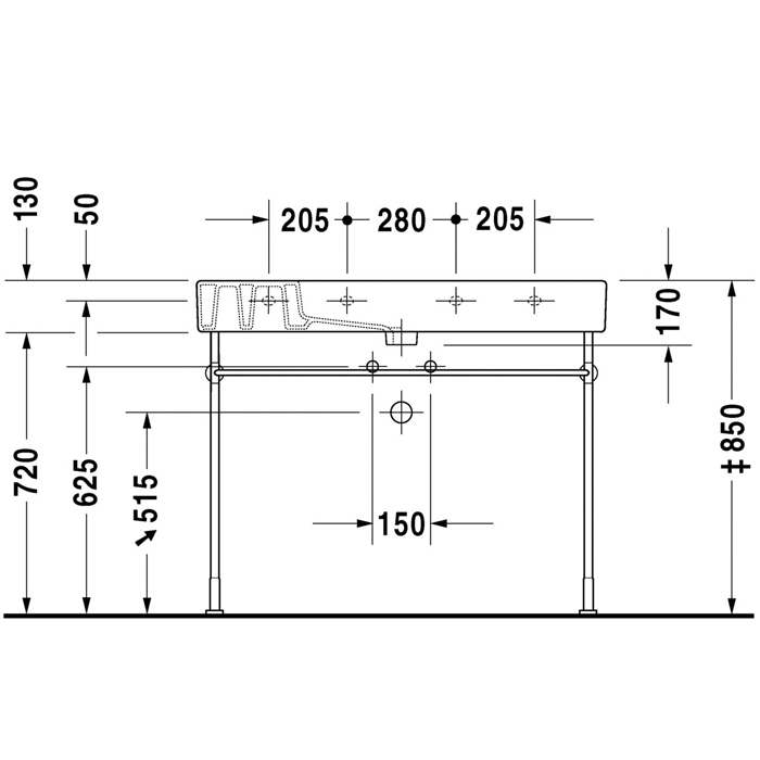 Duravit Vero Консоль металлическая 105x47см, с раковиной на 1 отв, напольная, цвет: белый/хром