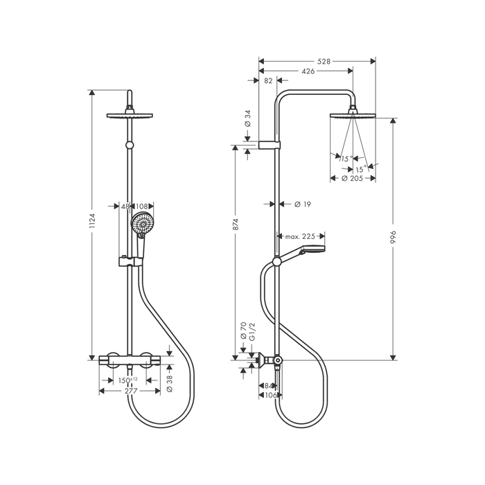  Hansgrohe Vernis Blend Душевая стойка с верхним душем 200 1jet с термостатом, EcoSmart, цвет: матовый черный 