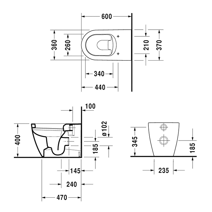 Duravit Soleil by Starck Унитаз 37х60см., напольный, безободковый, слив универсальный, Weiß Hochglanz, HyG, цвет: белый