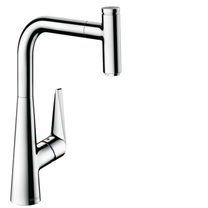 Hansgrohe Talis Select M51 Смеситель для кухни, на 1 отв, поворотный излив: 22см с вытяжным душем, 1jet, h:28.8см, sBox, кнопка вкл/выкл, цвет: хром