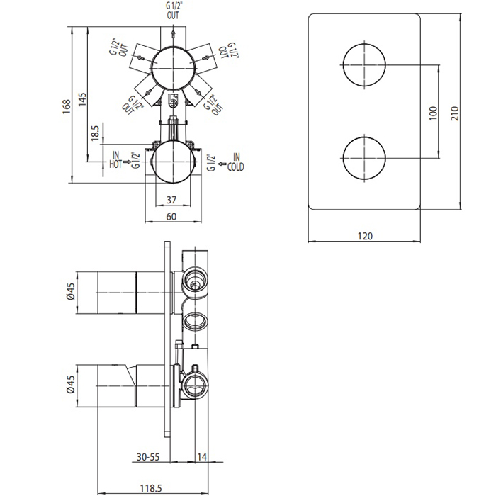 Bossini Liberty Смеситель для душа, встраиваемый, с переключателем на 5 источников, цвет: античная бронза