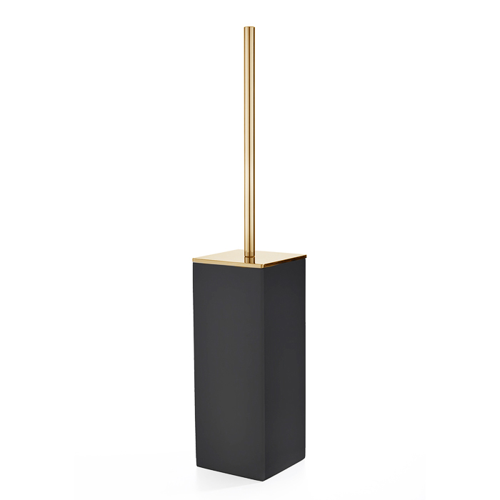 3SC Mood Black Туалетный ёршик, напольный,  композит Solid Surface, цвет: чёрный матовый/золото 24к. 