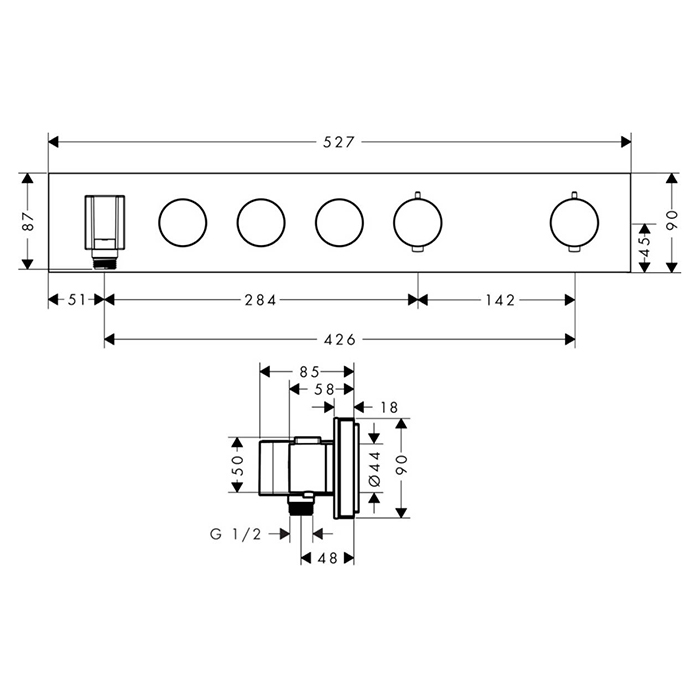 Axor ShowerSelect Встраиваемый термостат для душа, 3 потреб, Select 530/90, внешняя часть, цвет: хром