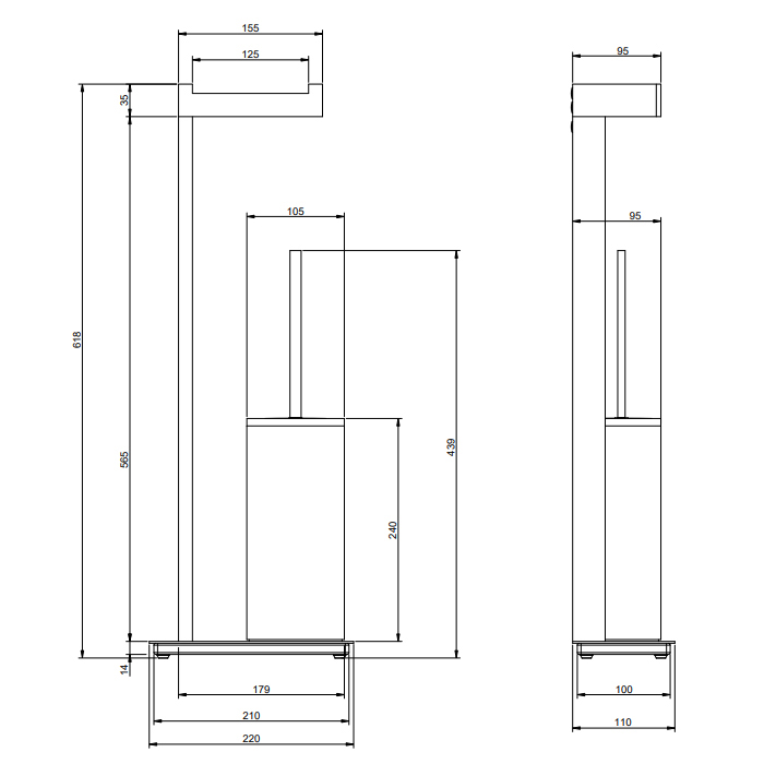 Gessi Rettangolo Стойка с держателем для туалетной бумаги и ершиком, напольная, цвет: Finox/белый