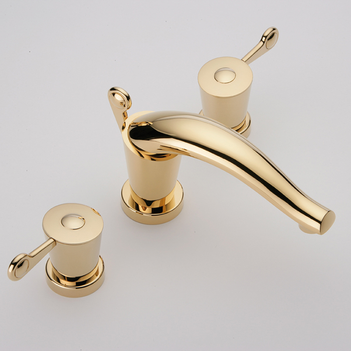  THG Bagatelle metal Смеситель для раковины на 3 отверстия, с донным клапаном, цвет: полированное золото