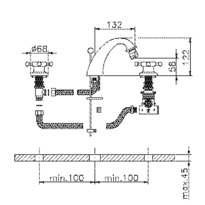 HUBER Victorian Смеситель термостатический для биде на 3 отверстия с донным клапаном, цвет: бронза