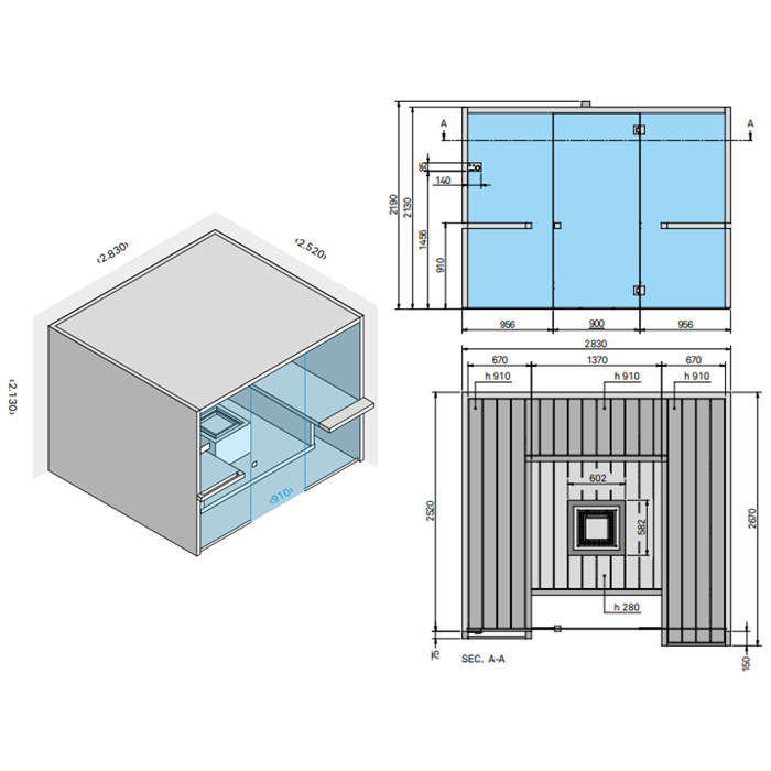 Effegibi Air 105 Corner Био-Сауна 247x182x213см, угловая DX, цвет: осина термообработанная