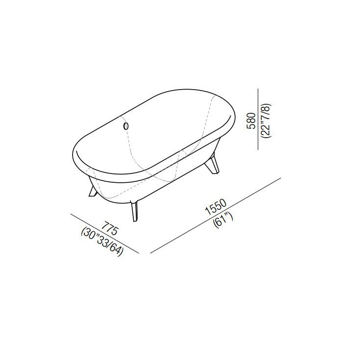 Agape Ottocento Small Ванна отдельностоящая 155х77.5х58 см, цвет: светло-серая