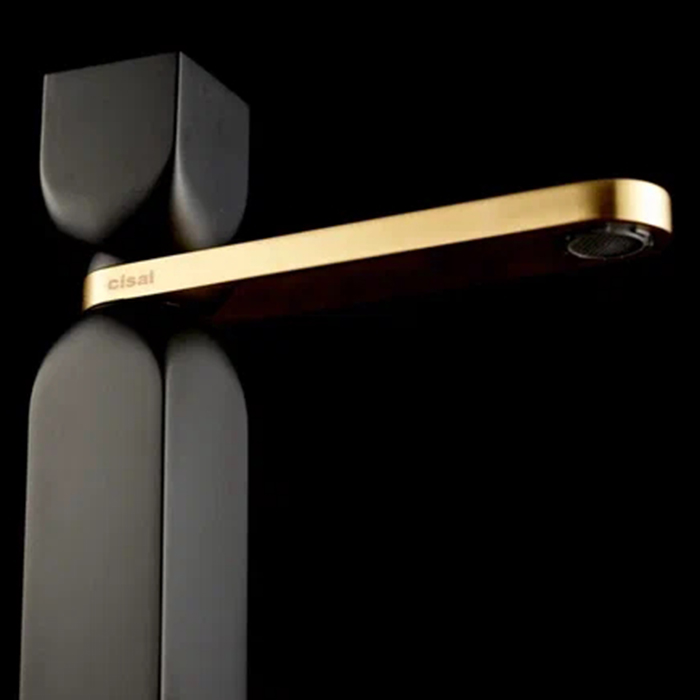 Cisal Hi-Rise Смеситель для раковины, на 1 отв., цвет: Nero Opaco/Oro Spazz