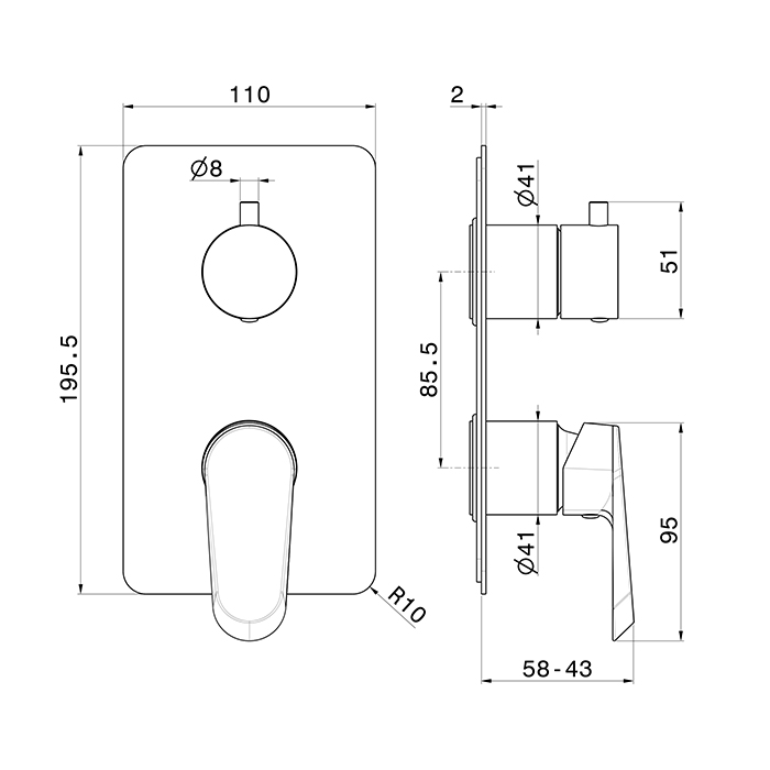 Newform Nio Смеситель для душа, встраиваемый, 2 потока, внешняя часть, цвет: хром