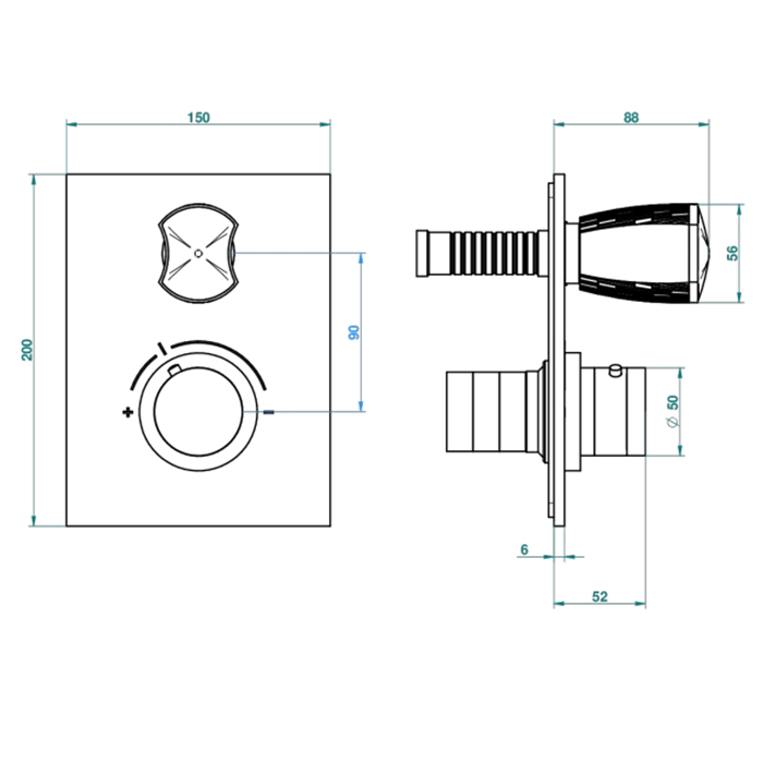 THG Infini Porcelaine Blanche Смеситель для душа, встраиваемый, термостатический, с запорным вентилем, внешняя часть, цвет: Matt gold PVD
