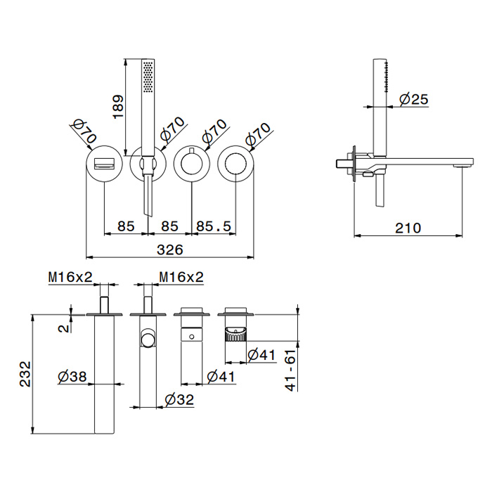 Newform Steel Line Смеситель для ванны, настенный, с ручным душем, цвет: pvd brushed gun metal