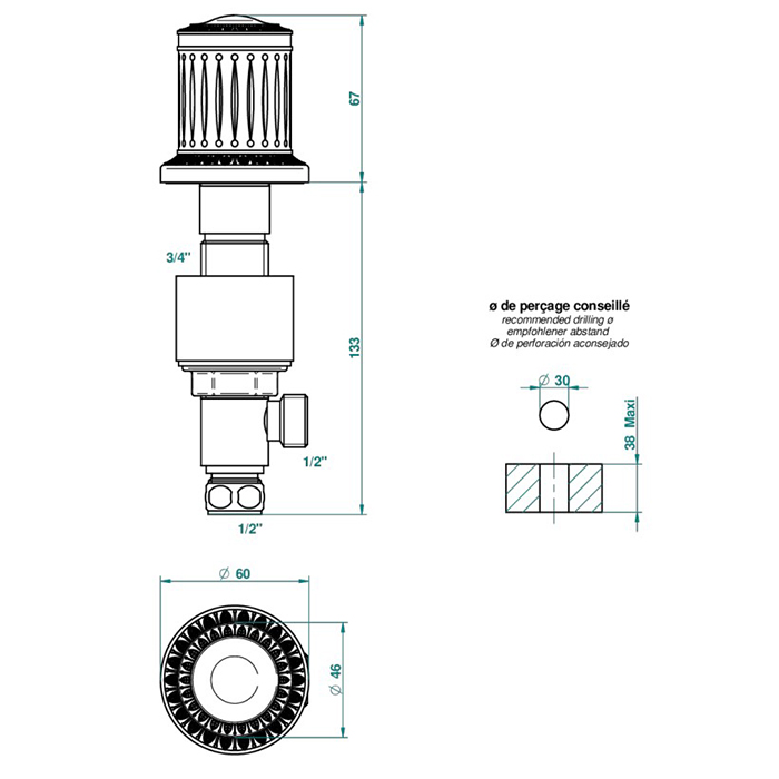 THG Malmaison crystal Вентиль смесителя для раковины, цвет: Soft matt gold