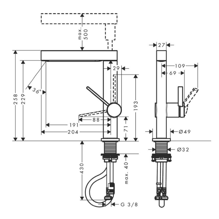 Hansgrohe Finoris Смеситель для раковины, 1 отв., с вытяжным душем 2jet, с донным клапаном Push-Open, цвет: белый матовый