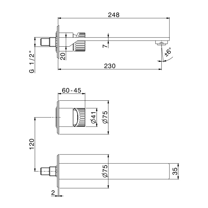 Newform Steel Line Смеситель для раковины, настенный, без донного клапана, цвет: stainless steel