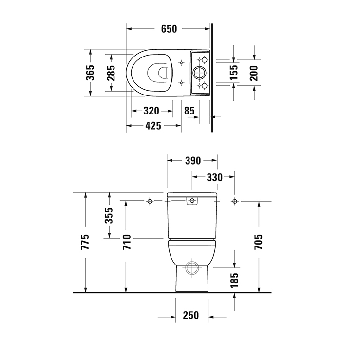 Duravit No.1 Унитаз-моноблок 36.5х65.5см., напольный, безободковый, цвет: белый