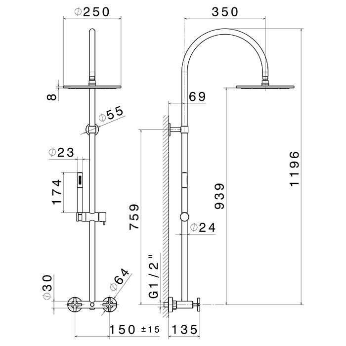 Newform Blink Душевая стойка с верхним и ручным душем, цвет: хром