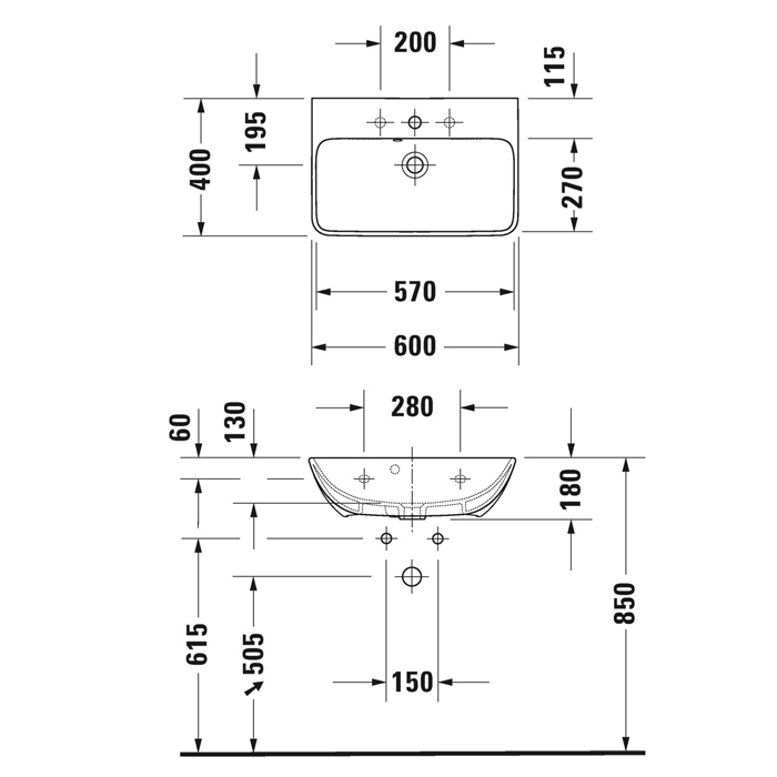 Duravit ME by Starc Раковина подвесная 60х40м, с переливом, с площадкой, с 1 отв., цвет: белый