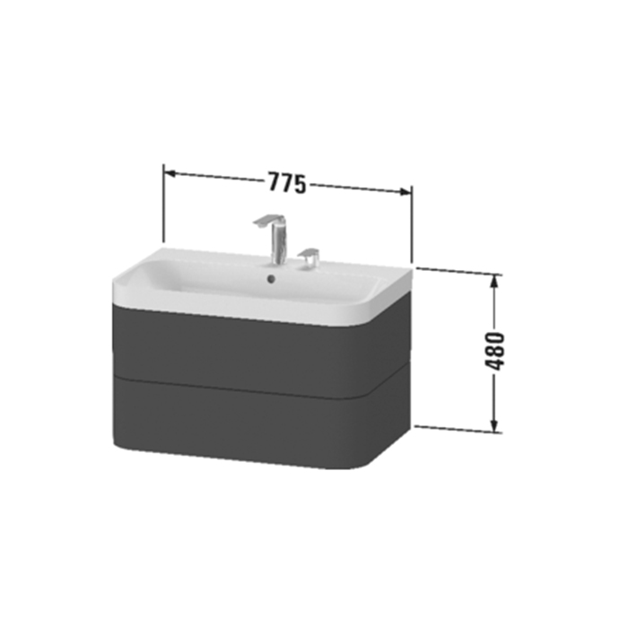 Duravit Happy D.2 Plus Тумба подвесная с раковиной 77.5х49х46.8см., без отв., 2 ящика, выпуск и сифон в комплекте, цвет: белый глянцевый