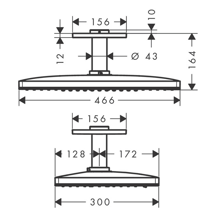 Axor ShowerSolutions Верхний душ 460 х 300мм, 2jet, с потолочным держателем 100мм, цвет: хром