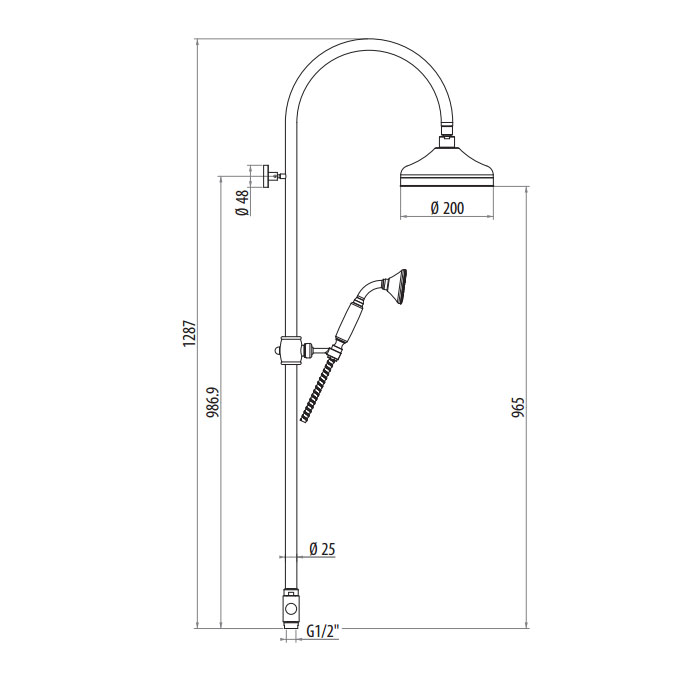 Gattoni PD Душевая колонка с верхним душем 200мм и ручной лейкой, цвет: бронза