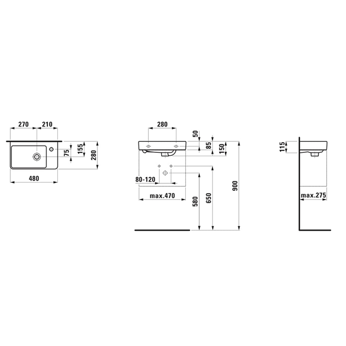 Laufen Pro S Раковина подвесная, 48x28x8.5cм, c 1 отв., цвет: белый