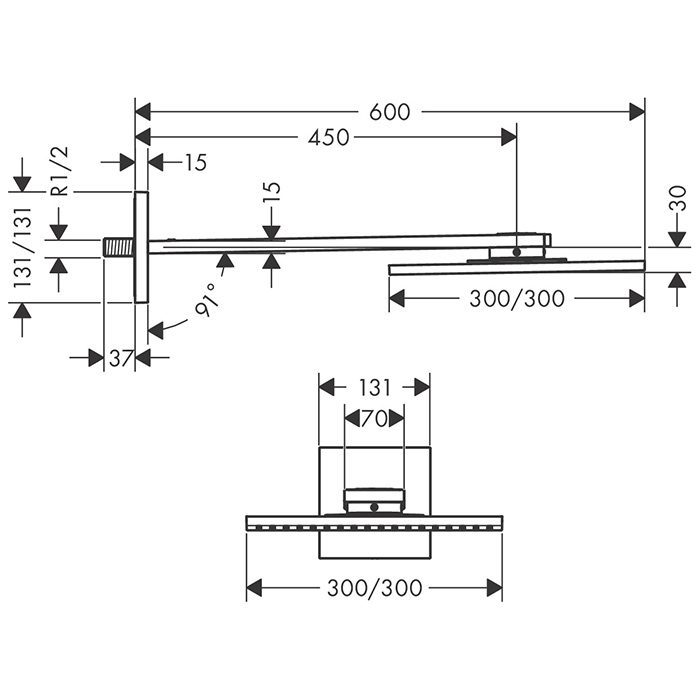 Axor ShowerSolutions Верхний душ, 30x30см, 1jet, с держателем 45см, настенный, цвет: шлифованный никель