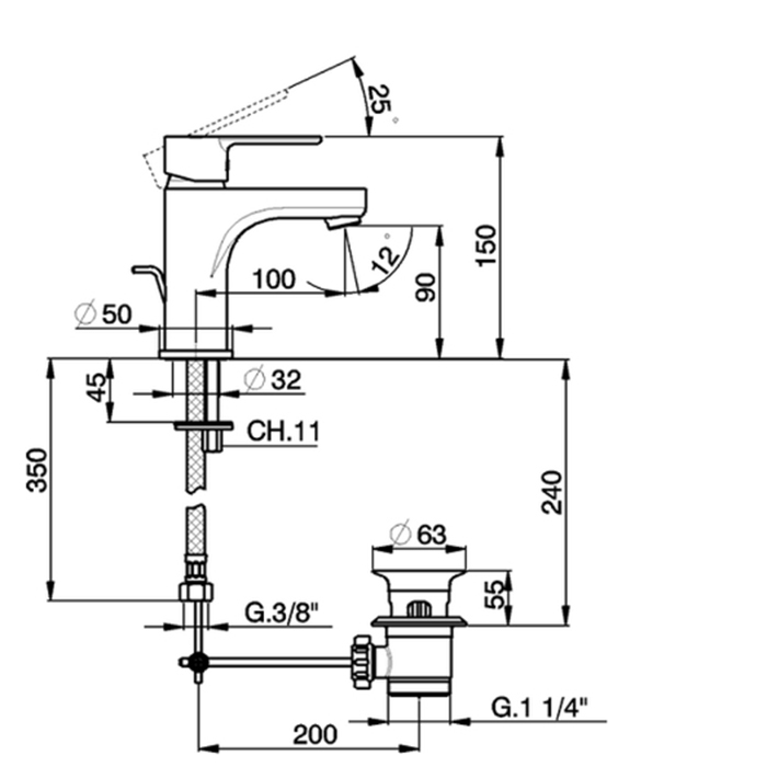 Cisal Tender Смеситель для раковины, на 1 отв., с донным клапаном, цвет: хром