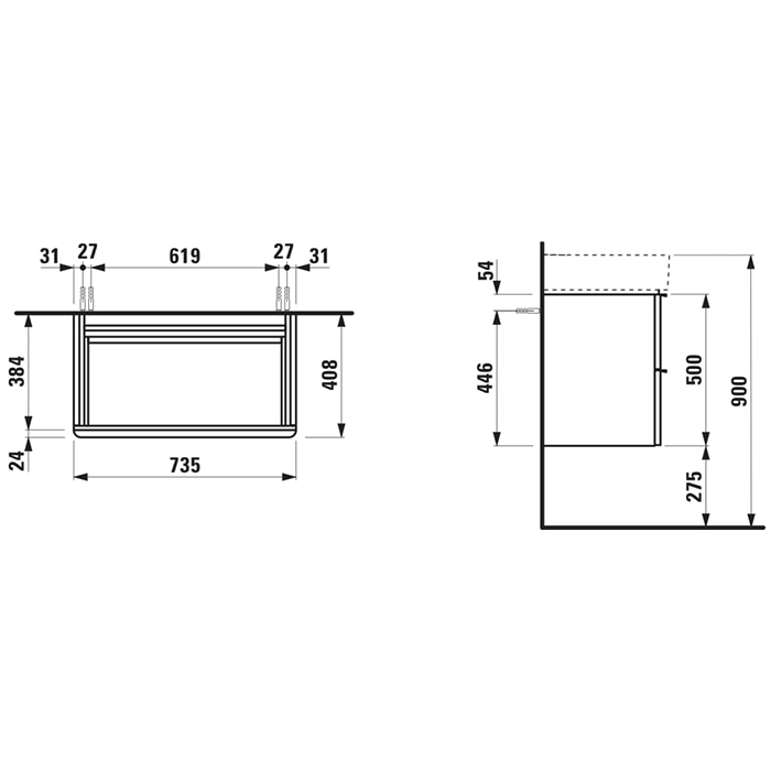 Laufen Space Тумба с раковиной, 73.5x41x52см., 2 ящика, подвесная,  цвет: орех