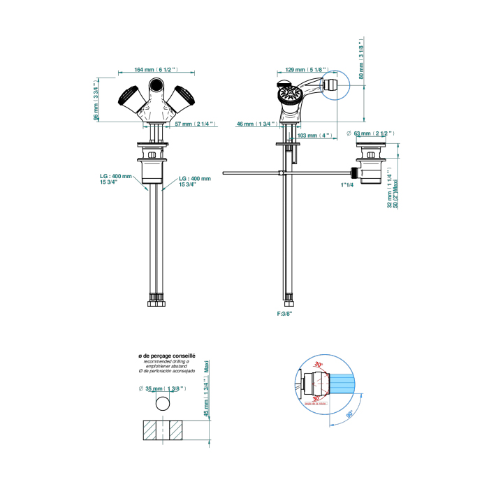 THG Hirondelles Platinum Stamped Смеситель для биде, 1 отв., цвет: хром