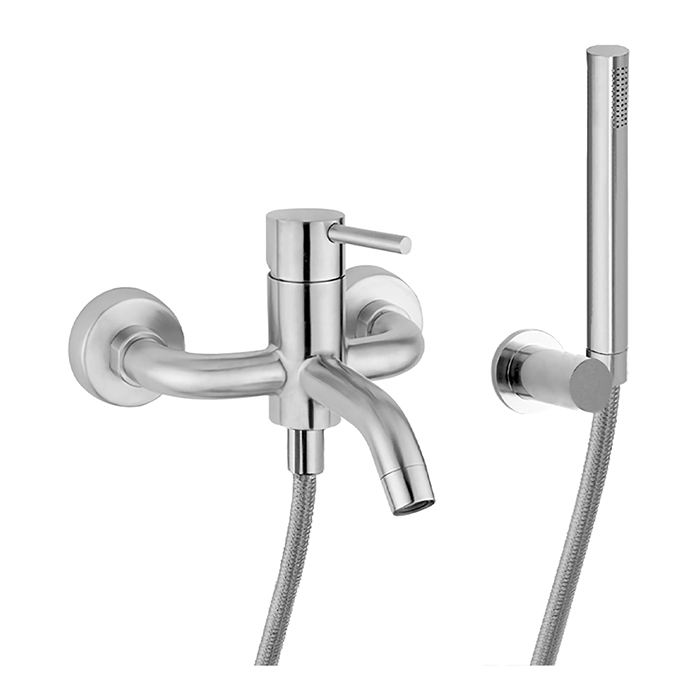 Cisal Xion Смеситель для ванны/душа, настенный, с ручной лейкой, держателем и шлангом 150см., цвет: нержавеющая сталь