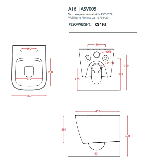 Artceram A16 MINI  Унитаз подвесной безободковый 36х45 см, цвет: белый