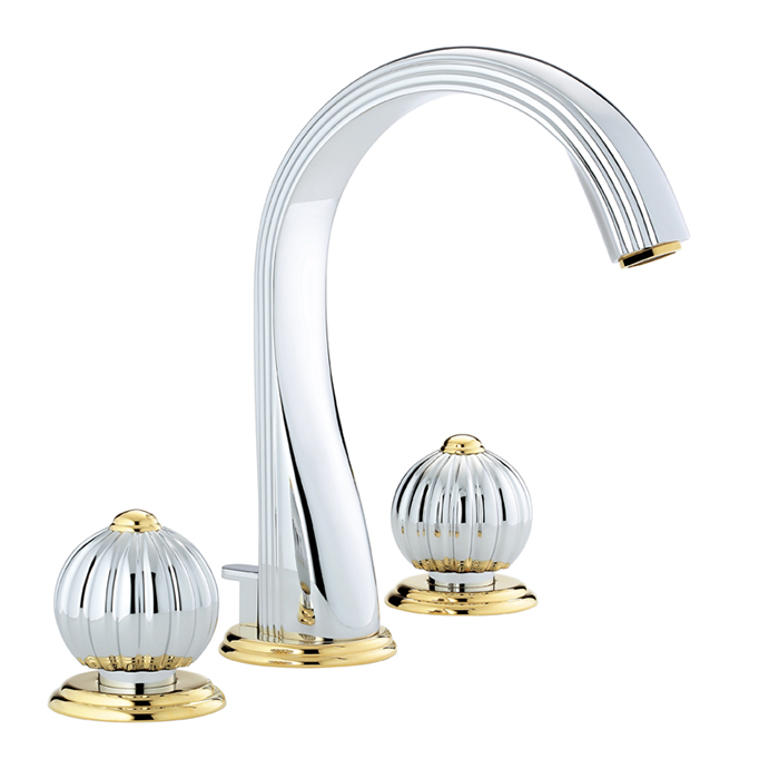  THG  Mandarine metal Смеситель для раковины на 3 отверстия, с донным клапаном, цвет: хром/золото